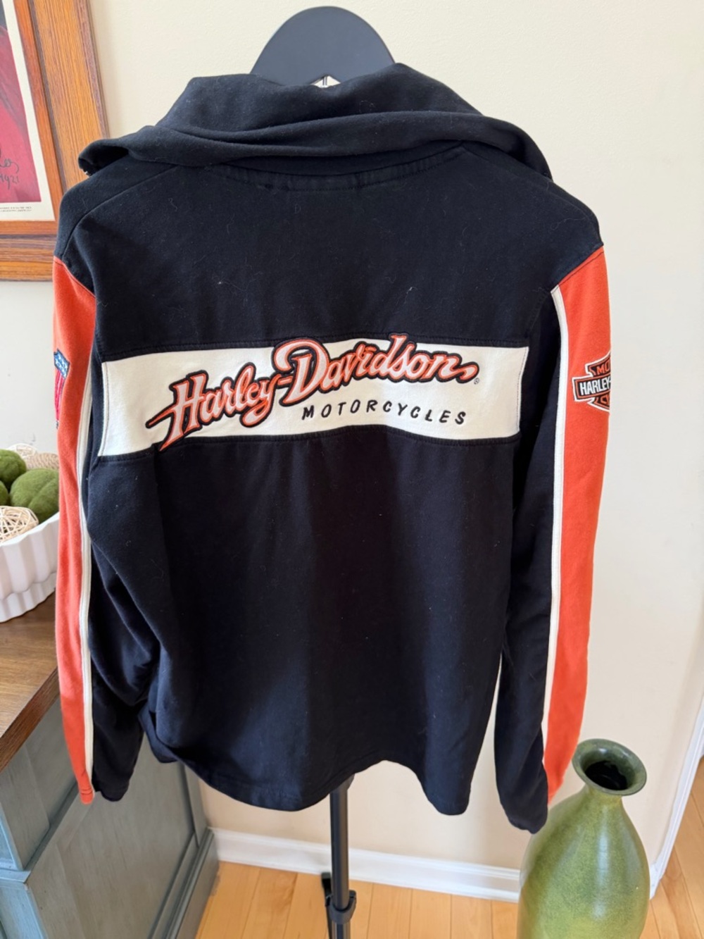 Harley Davidson Zip Hoodie XL Black Orange Biker Graphic Jacket - Picture 5 of 8